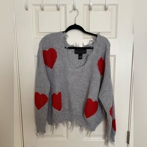 Polly & Esther Gray Sweater with Red Hearts